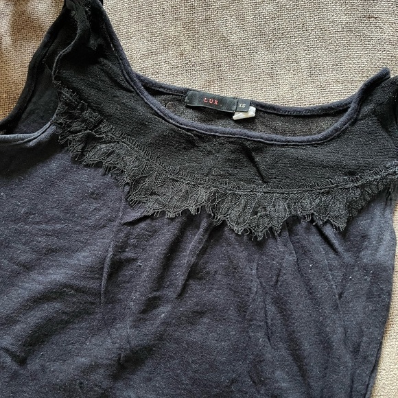 LUX Black Boat Neck Tank Top with Lace - XS - Picture 2 of 7